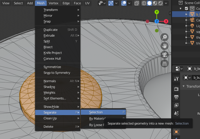 Blender separate selection tool