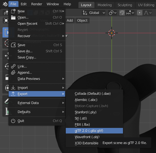 Blender export menu