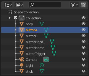 Blender outliner, showing several pre-split meshes